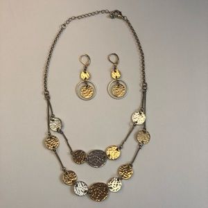 Silver and gold color necklace and earring set